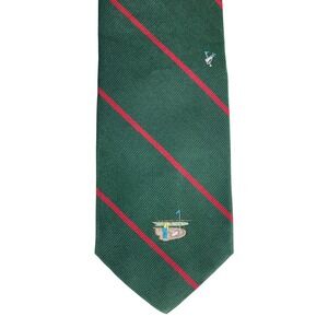 VTG Bert Pulitzer Silk Tie Mens Green Red Repp Embroidered Golf Stripe 57.5x3.5